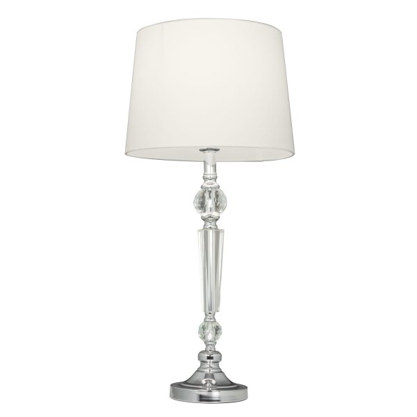 Tischlampe Chrom Weiß 75 cm hoch E27 Metall Stoff Glas