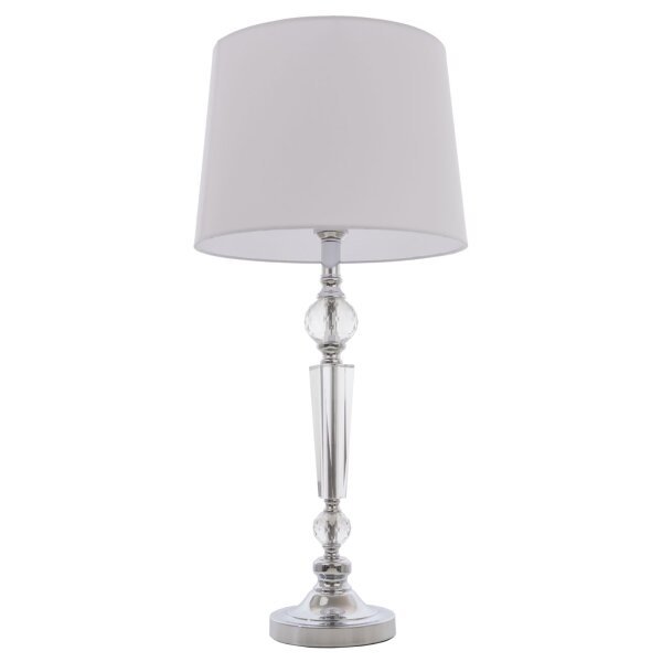 Tischlampe Chrom Weiß 75 cm hoch E27 Metall Stoff Glas