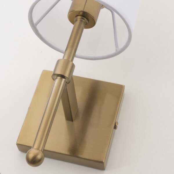Wandlampe Metall Stoff E14 H: 36,5 cm in Messing Weiß