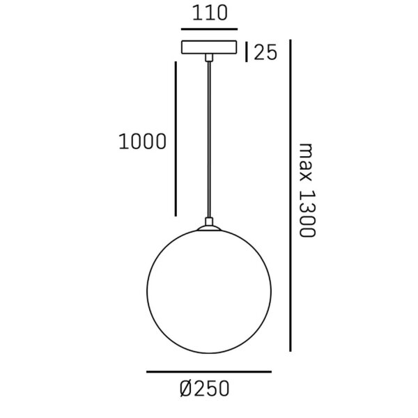 Pendelleuchte Rauchglas Kugel Ø 25cm H: max. 1,3m verstellbar