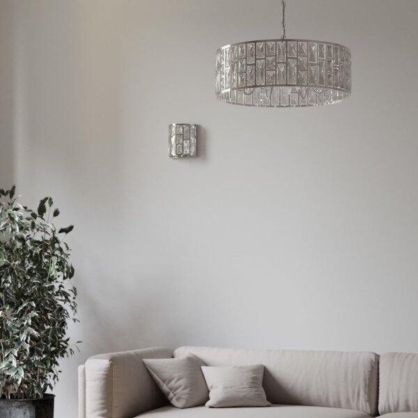 Hängelampe Kristall Metall Ø 60 cm rund 6x E14 Chrom