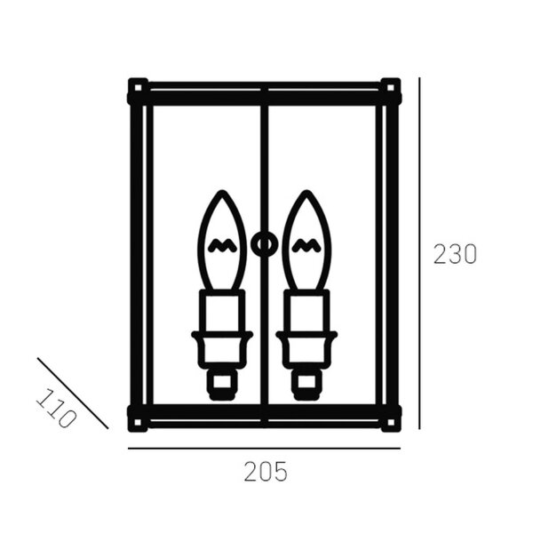 Wandlampe innen Metall Glas H: 23 cm klein in Messing 2x E14