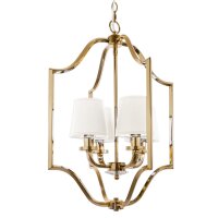 H&auml;ngelampe Metall Stoff 46 cm breit in Gold Wei&szlig; 4x E14