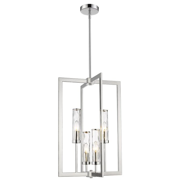 Pendelleuchte Metall Glas in Nickel 43 cm breit 4x E14