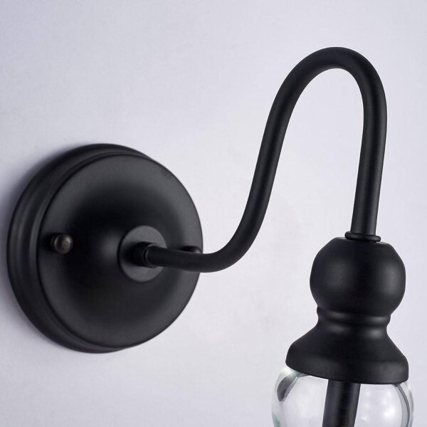 Wandleuchte Metall Glas H: 35 cm Schwarz E27 Vintage