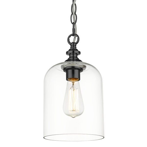 Pendelleuchte Schwarz Glas Metall E27 Ø 17 cm H: max. 135 cm