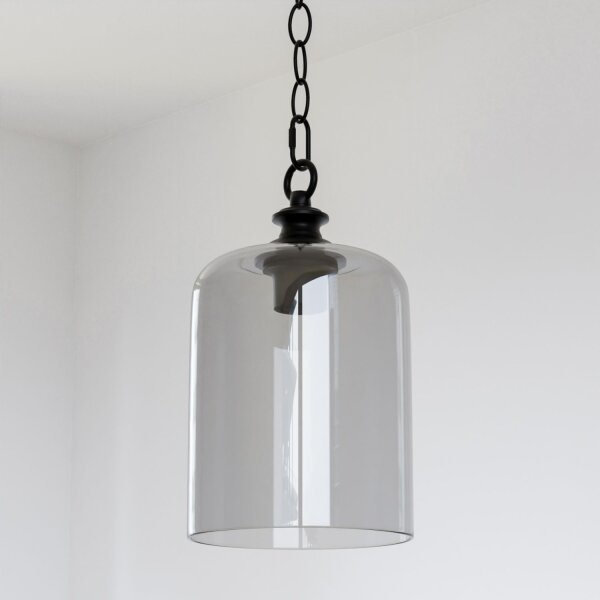 Pendelleuchte Schwarz Glas Metall E27 Ø 17 cm H: max. 135 cm