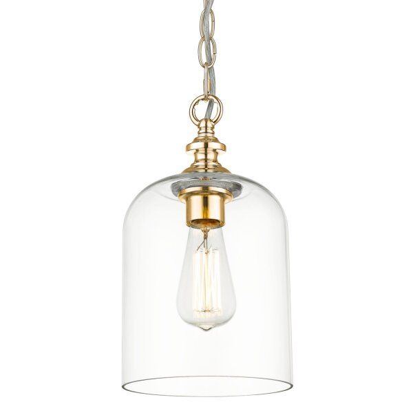 Pendelleuchte Glasschirm D: 17 cm in Gold E27 Vintage