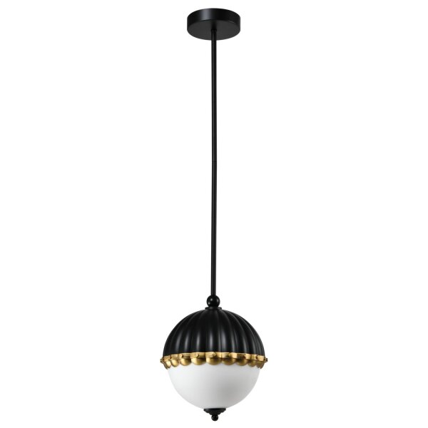 Hängelampe Schwarz Weiß Messing E27 Metall Glas rund Ø 22 cm