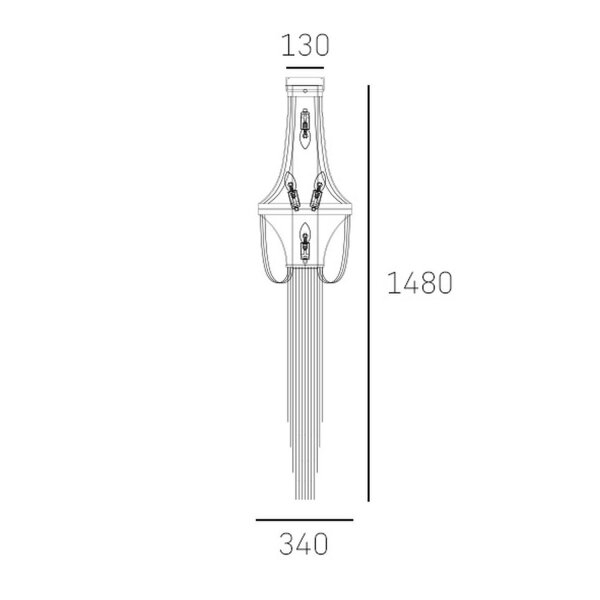 XXL Wandlampe Metall Ketten 148 cm hoch in Nickel 4x E14