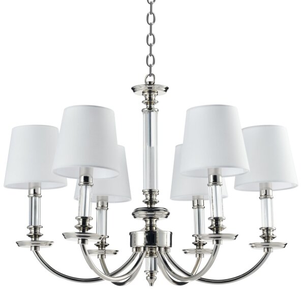 Kronleuchter mit Schirm B: 70 cm Nickel Weiß E14 Metall Stoff