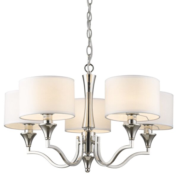 Kronleuchter mit Schirm Metall Stoff B: 65 cm Nickel Weiß E14