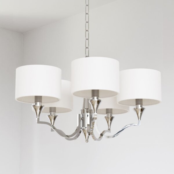 Kronleuchter mit Schirm Metall Stoff B: 65 cm Nickel Weiß E14