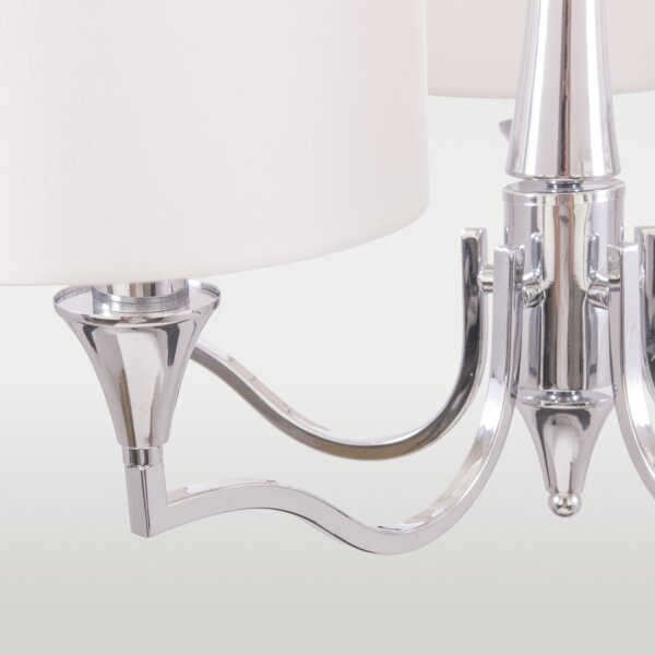 Kronleuchter mit Schirm Metall Stoff B: 65 cm Nickel Weiß E14