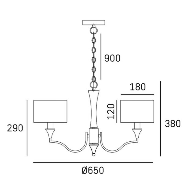 Kronleuchter mit Schirm Metall Stoff B: 65 cm Nickel Weiß E14