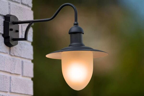 Wandlampe Metall Glas Schwarz T:44 cm IP44 Garten Hof