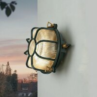 Kellerleuchte Messing massiv Glas E27 IP64 Ø 22 cm...