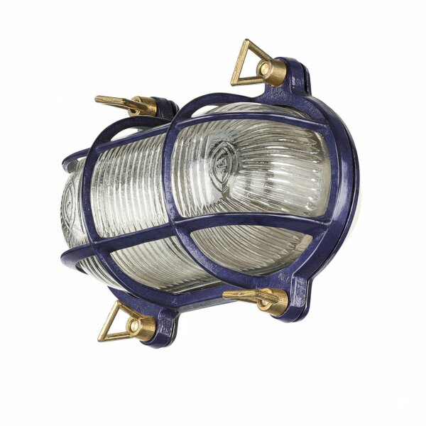 Kellerlampe Messing Glas B: 18 cm IP64 Blau E27 Maritim