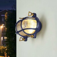Kellerlampe Messing Glas B: 18 cm IP64 Blau E27 Maritim