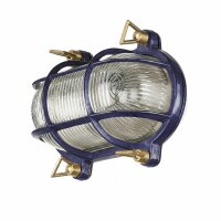Kellerlampe Messing Glas B: 18 cm IP64 Blau E27 Maritim