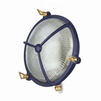Wandleuchte au&szlig;en Messing Glas E27 IP64 &Oslash; 21 cm Blau