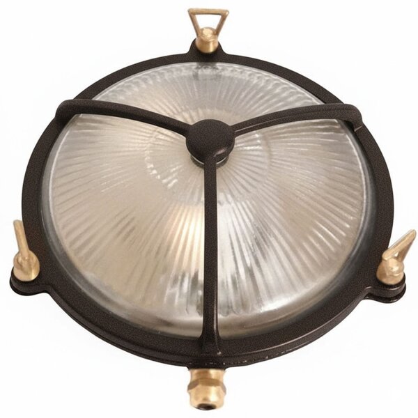 Kellerlampe Messing Glas Ø 21 cm rund IP64 E27 Maritim