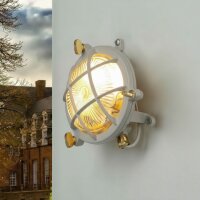 Kellerlampe Echt-Messing Glas G9 IP44 rund &Oslash; 14 cm Grau