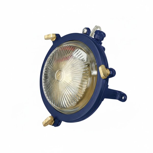 Außenwandlampe Echt-Messing Glas G9 IP44 rund Ø 14 cm