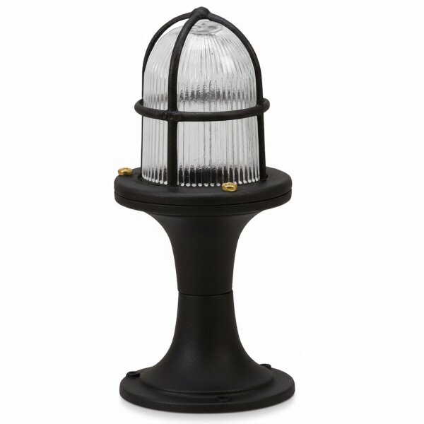 Sockelleuchte Echt-Messing Glas E27 IP54 25 cm Schwarz