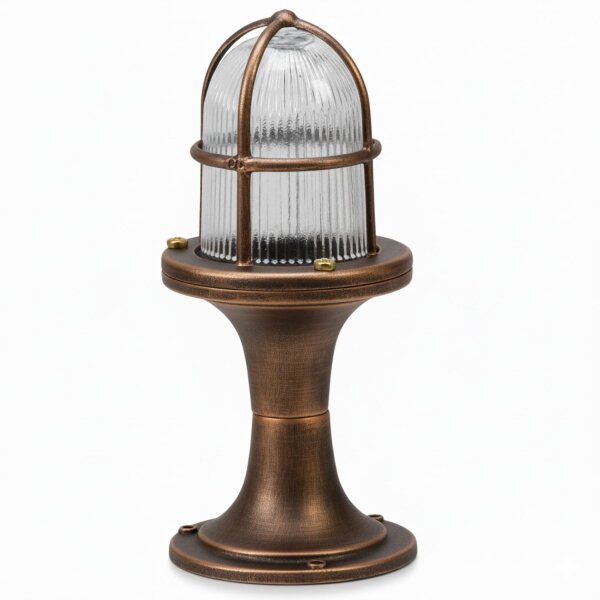 Sockelleuchte Messing Glas 25 cm IP54 in Kupfer Antik
