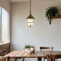H&auml;ngelampe au&szlig;en Glas Messing massiv E27 IP54 D: 16 cm