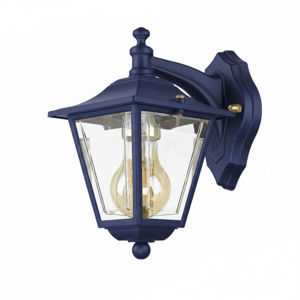 Wandleuchte außen Messing massiv H: 23 cm IP43 Blau E27