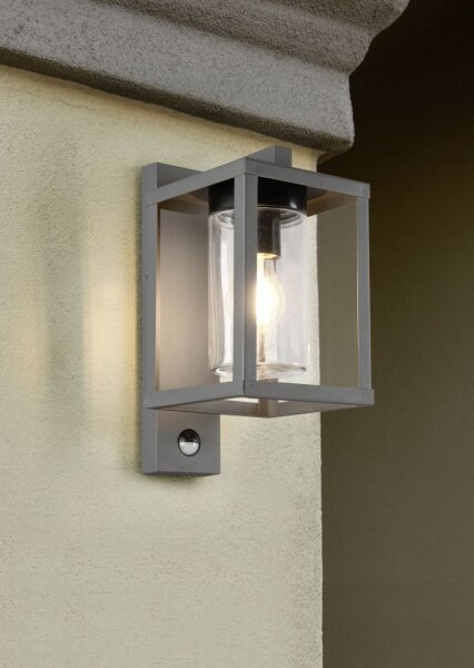 Outdoor Wandlampe Bewegungsmelder Metall Glas IP44 E27
