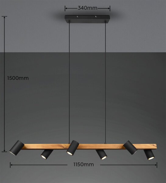 Natürliche Hängelampe flexibel Holz Schwarz 115 cm GU10