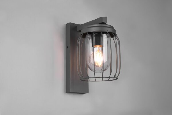 Außenlampe Wand Metall Glas Anthrazit E27 IP44 H:28 cm