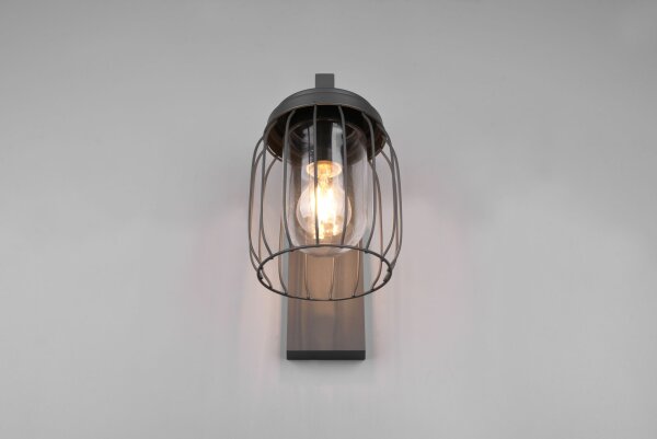 Außenlampe Wand Metall Glas Anthrazit E27 IP44 H:28 cm