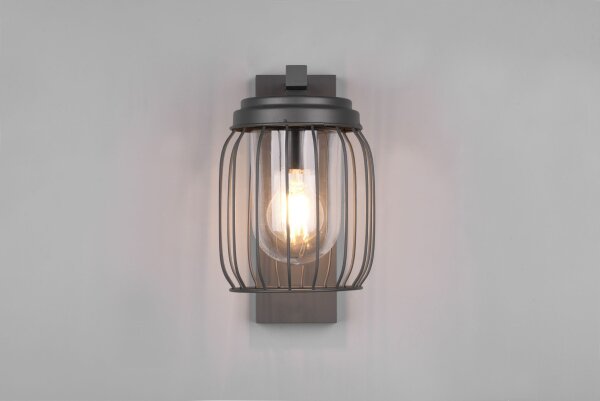 Außenlampe Wand Metall Glas Anthrazit E27 IP44 H:28 cm