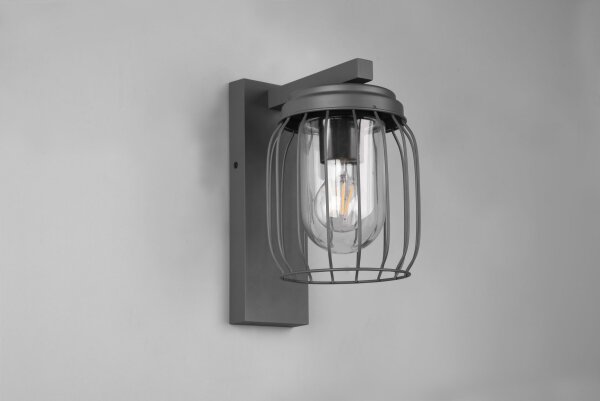 Außenlampe Wand Metall Glas Anthrazit E27 IP44 H:28 cm