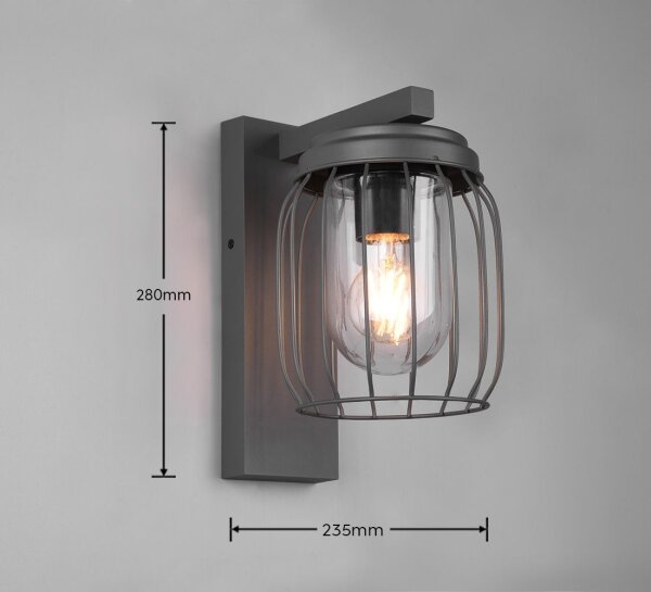 Außenlampe Wand Metall Glas Anthrazit E27 IP44 H:28 cm