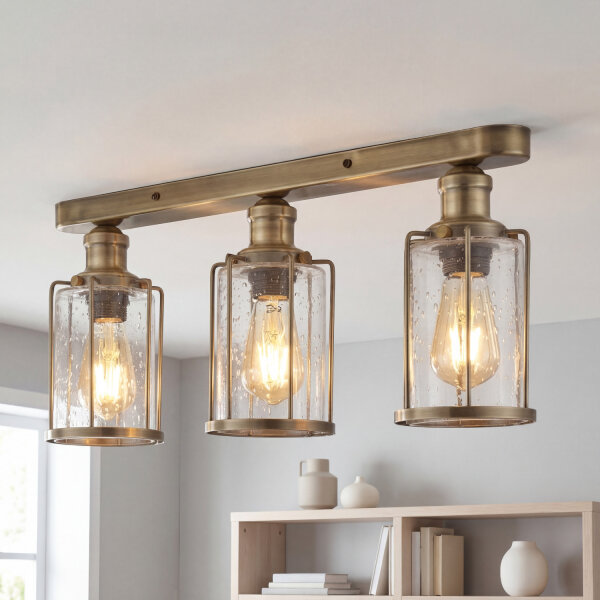 Deckenlampe Industrial 57,5 cm breit Messing antik 3-flammig E27