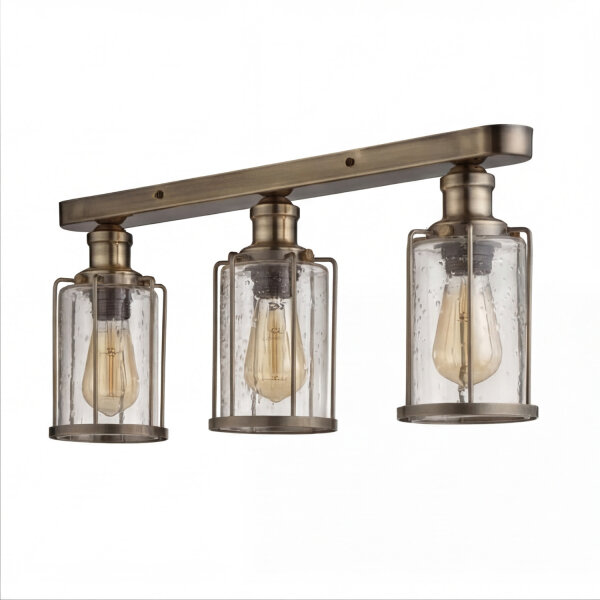 Deckenlampe Industrial 57,5 cm breit Messing antik 3-flammig E27