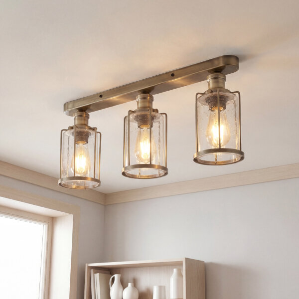 Deckenlampe Industrial 57,5 cm breit Messing antik 3-flammig E27