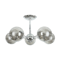 Deckenleuchte Chrom B: 60 cm Metall Rauchglas 5x E27 Kugel
