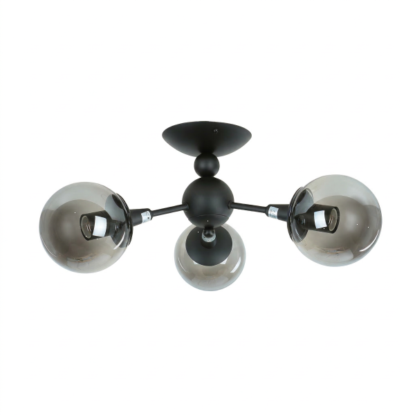 Deckenlampe Kugelschirm B: 48 cm Schwarz Rauchglas Metall