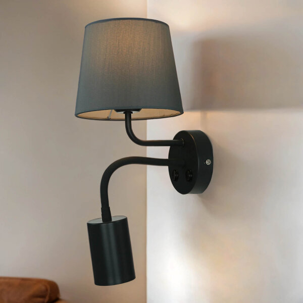 Graue Wandleuchte mit extra GU10 Leselicht Ø19cm