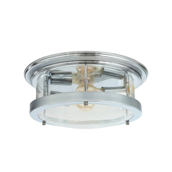 Deckenlampe IP44 Ø 40 cm Chrom rund 2x E27 Glas Metall Bad