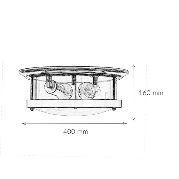 Deckenlampe IP44 Ø 40 cm Chrom rund 2x E27 Glas Metall Bad