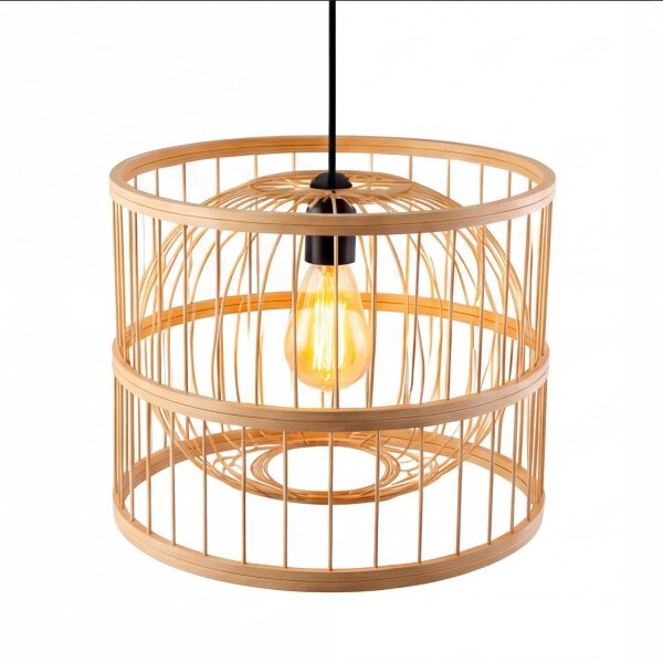 Pendelleuchte Bambus Korbschirm Ø 30 cm rund E27 Boho