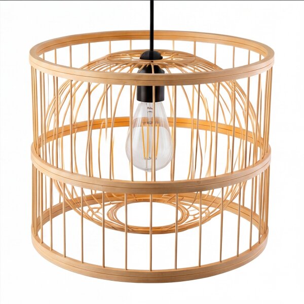 Pendelleuchte Bambus Korbschirm Ø 30 cm rund E27 Boho