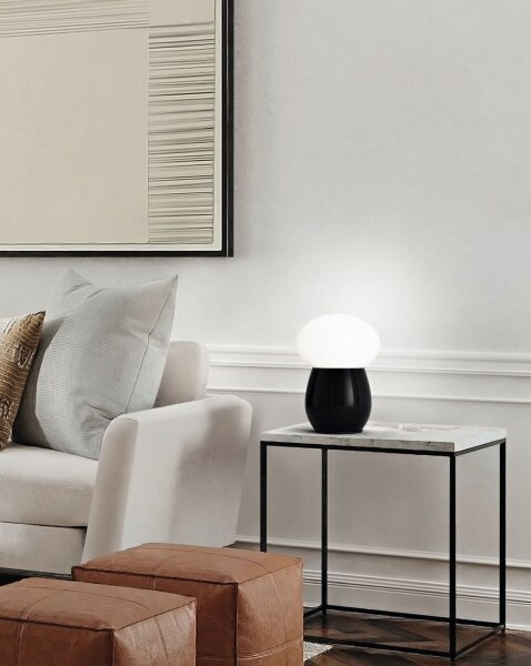 Tischleuchte Glas E27 Weiß Schwarz H:30 cm blendarm